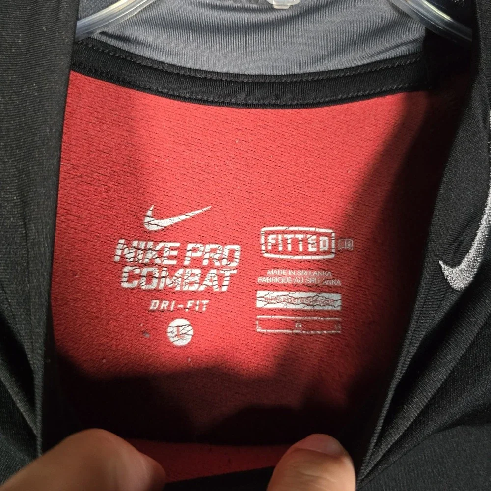 Nike Pro Combat Shirt Mens Large Fitted Black Long Sleeve Mock Neck Performance‎